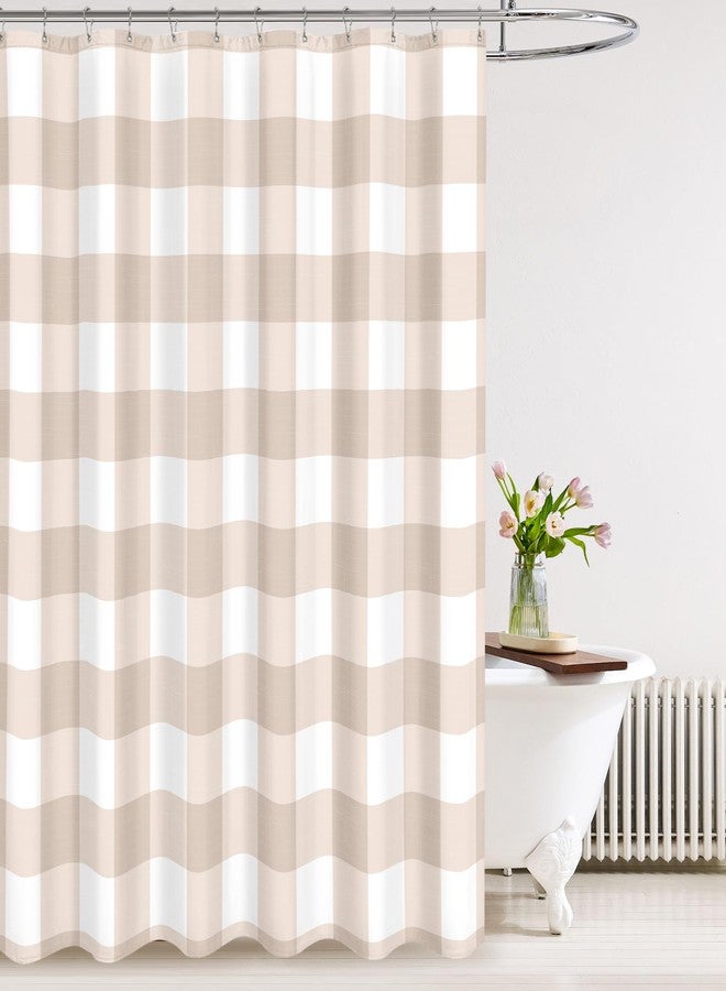 Tititex Classic Gingham Plaid 140gsm Faux Linen Fabric Shower Curtain, Cream Buffalo Grid Shower Curtain Sets Decoration 72x72 Inch with Hooks - Image 1